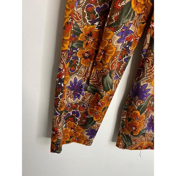 Vintage Stacey Michaels Women Pants Sz Sm Brown Floral Pull On Elastic Waist - Picture 2 of 10